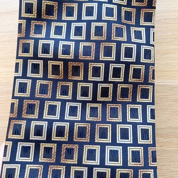 ALEXANDER JULIAN COLOURS Men's Black/Brown Tile Handmade Polyester Necktie sz OS - Picture 4 of 9